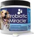 Probiotic Miracle powder jar for dogs and cats with 360 scoops and a measuring scoop of probiotics