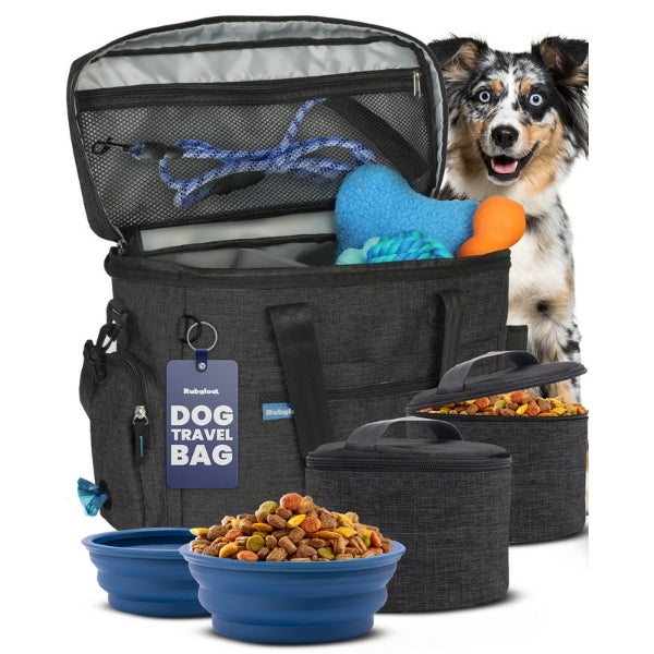 Charcoal Dog Mom travel bag for dog supplies, The Original Doggy Bag by Rubyloo