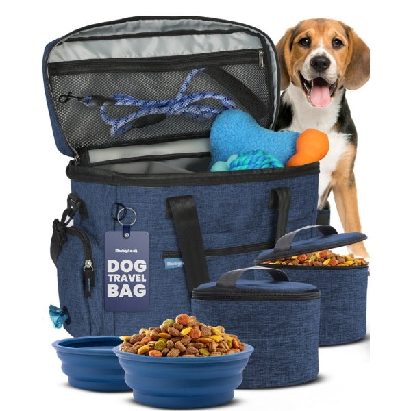 Navy Dog Mom travel bag for dog supplies, The Original Doggy Bag by Rubyloo