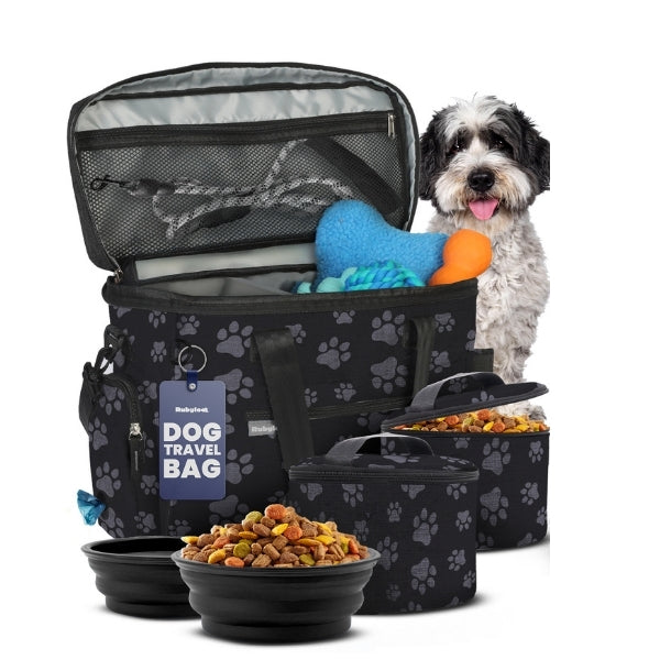 Paw print Dog Mom travel bag for dog supplies, The Original Doggy Bag by Rubyloo