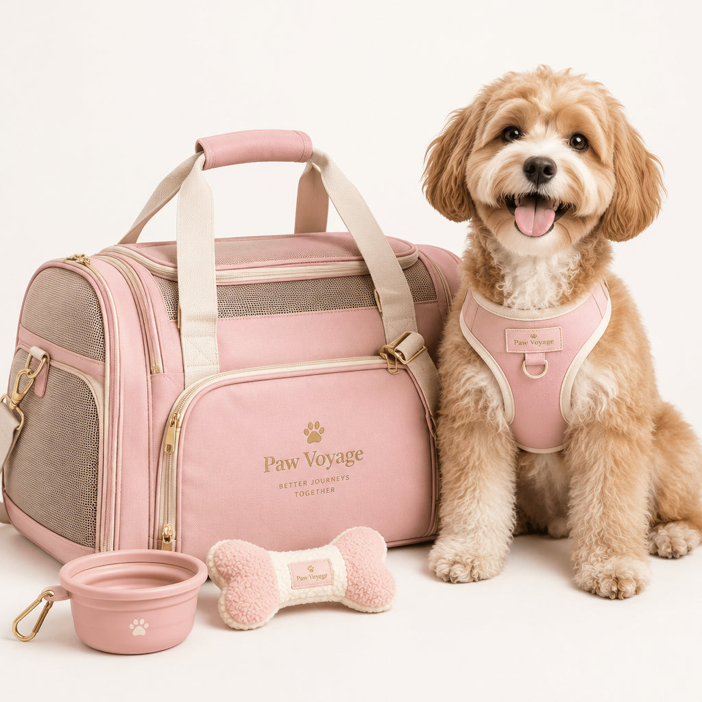 Pink Dog Mom travel bag for dog supplies, The Original Doggy Bag by Rubyloo