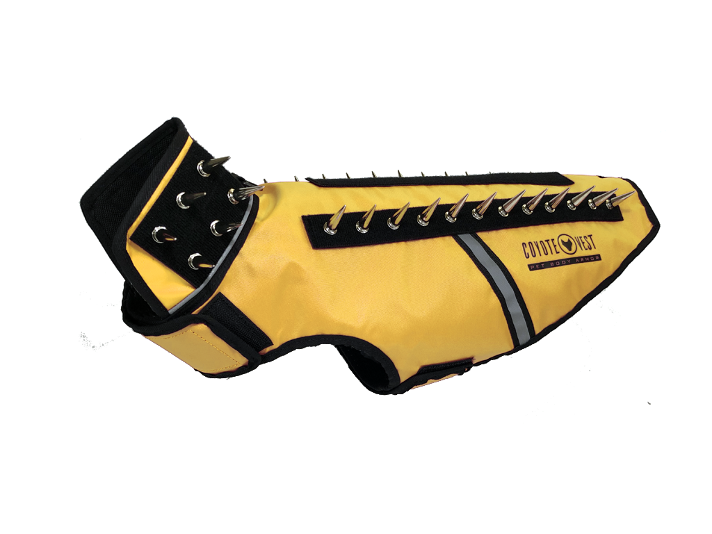 SpikeVest spiked coyote protection vest in yellow